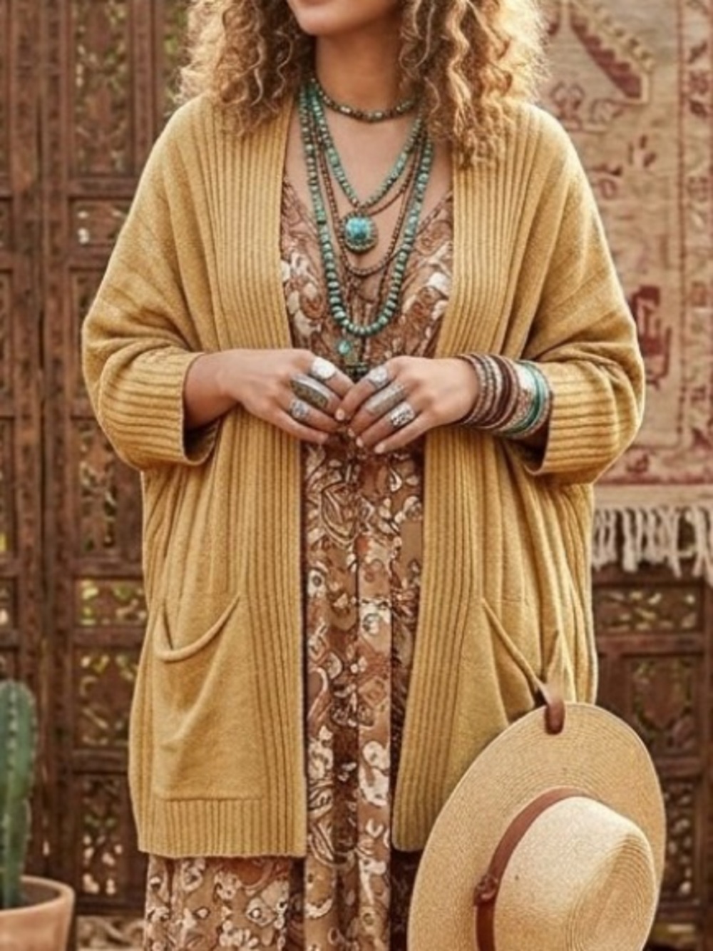 Topshop Tan/Caramel Oversized Knit Open-Front Cardigan Size 8-10